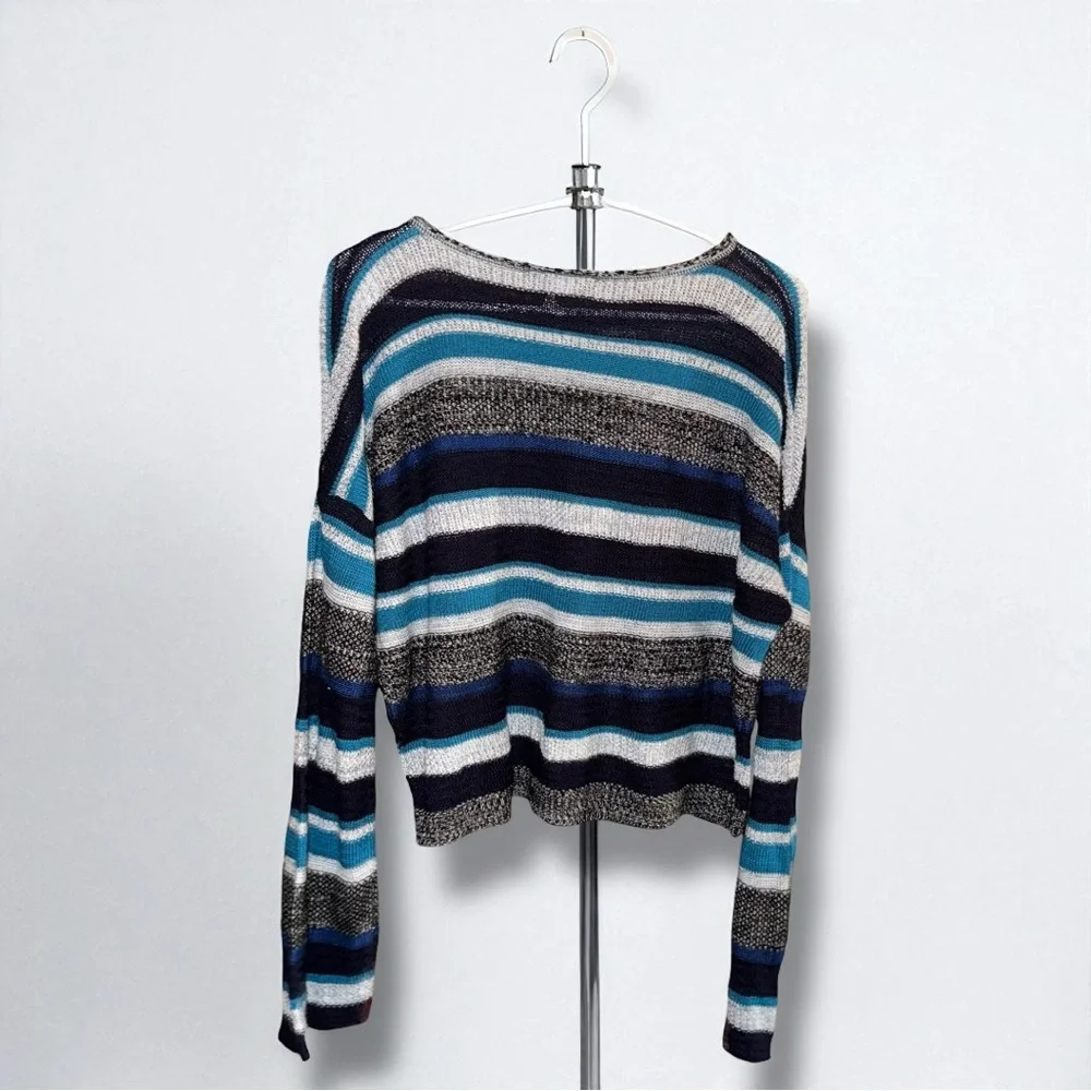 Alley & Gabby 212NY Y2K Vintage Sweater Blue Striped Cropped Bell Sleeves Size L